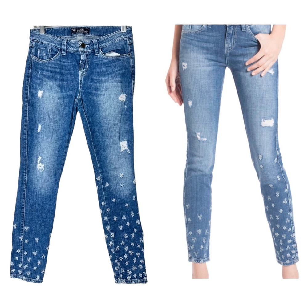 Guess Los Angeles Floral Blossom Distressed Jeans Size 28